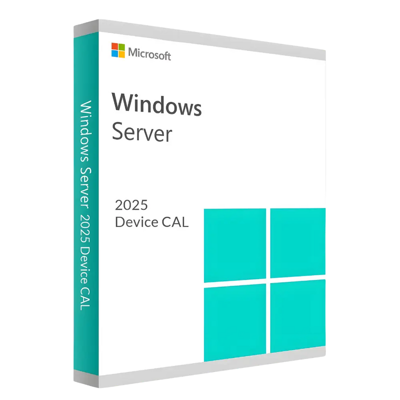 Microsoft Windows Server 2025 Device CAL Softwarebox, Design in Türkis und Weiß